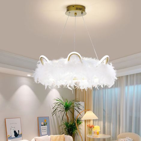 White and Gold Feather LED Pendant White Light (1/5)