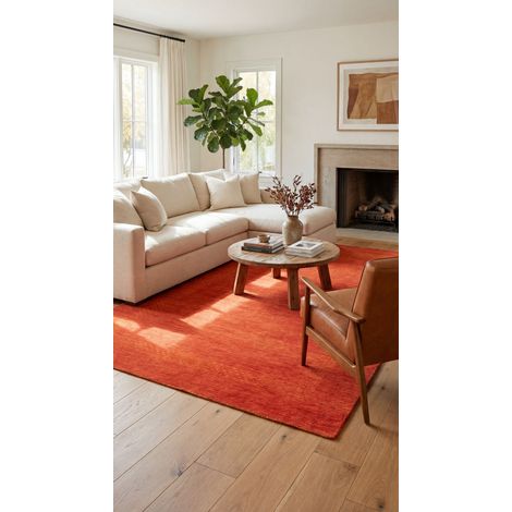 Tapis Loribaft Tapis Nova - Tapis en laine - 300x200cm, Rectangular - 100% Laine vierge - Tissé main - Rouge