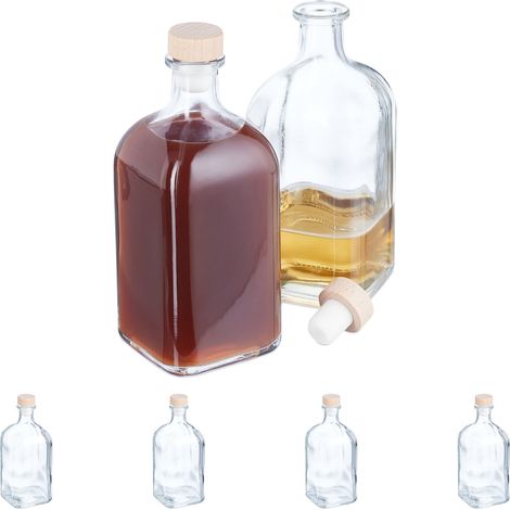 Relaxdays Flaschen zum Befüllen, 6er Set, 500 ml, mit Korken, für Öl, Essig, Schnaps, Likör, Glasflasche, transparent