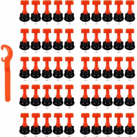 Kit de système de nivellement de carrelage réutilisable 100 pcs. Niveleur de tuile en T et 1 pièce. Clé d'espacement 2-8 mm / Épaisseur 5-18 mm Construction de paroi en céramique (1/5)