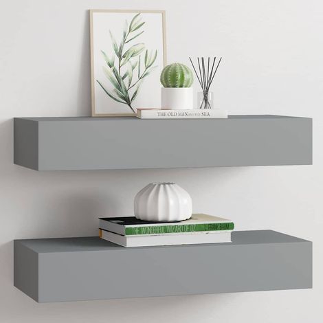 vidaXL Estantes de pared con cajón 2 uds MDF gris 60x23,5x10 cm (1/5)