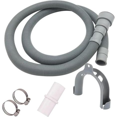 Tuyau d'évacuation pour lave-linge, tuyau annelé, tuyau d'évacuation universel pour lave-vaisselle, comprend 1 tuyau, 2 colliers de serrage et un support de tuyau coudé en U.-AquaForge (1/5)