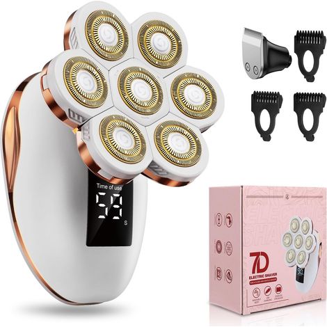 Rasoirs électriques 2-en-1 pour femmes, rasoir rotatif rechargeable 7D pour les jambes (utilisation sur peau sèche ou humide), kit de rasage étanche - Rasoirs électriques pour femmes, épilation du vis (1/5)