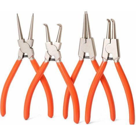 Lot de 4 pinces à circlips de , pinces à circlips extérieur/intérieur très résistantes avec mâchoire droite ou courbée pour retirer les bagues