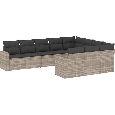 vidaXL Set Divano Giardino 10 pz con Cuscini Grigio Chiaro Polyrattan (1/5)