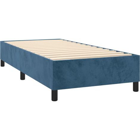 Somier de láminas sobre patas estructura de cama 90x200 cm tela terciopelo azul oscuro TDL0207299