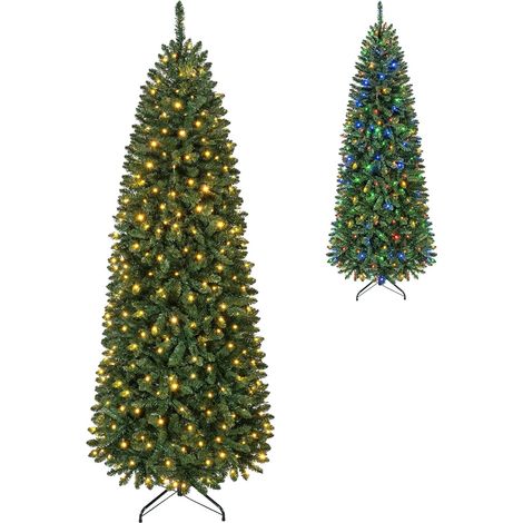COSTWAY Sapin de Noël Artificiel 210 cm avec Lumières LED 9 Modes Éclairage