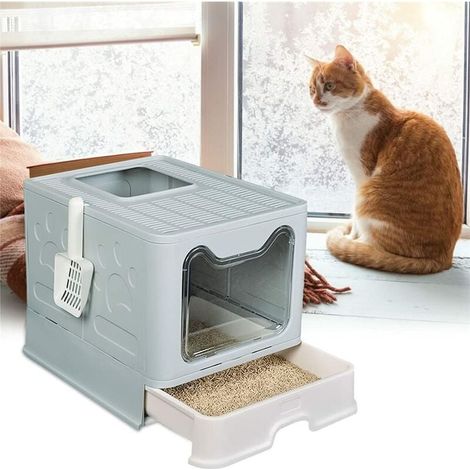 Bac Litière Chat XXL: Maison de Toilette pour Chats Anti Odeur Caisse Litière Fermée Grande Taille avec Filtre Tiroir et Pelle 51 x 41 x 38 cm Bleu (1/5)