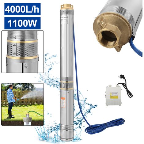 Wolketon Tiefbrunnen-Tauchpumpe 4m3/h Edelstahl Wasserdicht 1.1KW