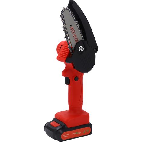 Mini tronçonneuse électrique 7 pouces, scie à chaîne sans fil à une main, moteur sans balais, livrée avec batterie compatible, tension universelle 100-240V. (1/5)