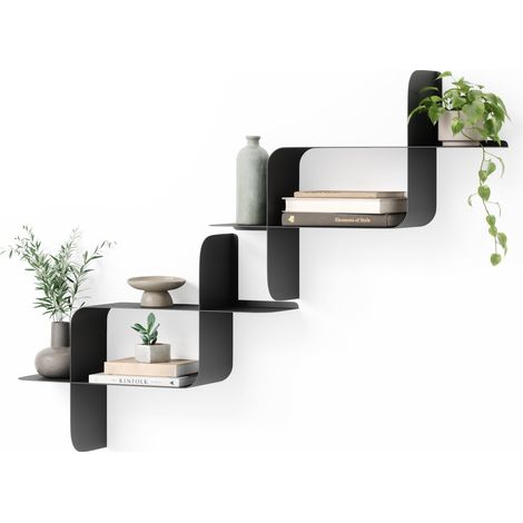 Umbra Montage Mensole da Parete, Set di 2 in Metallo Acciaio Nero, Mensole Decorative Moderne per Casa e Ufficio (1/5)