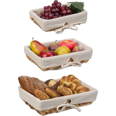 Set di 3 cestini per il pane con inserto in tessuto
