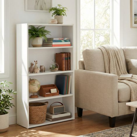 Étagère avec 4 Niveaux, Bibliothèque, pour Bureau à Domicile, Chambre, Salon, Bureau, Blanc (1/5)