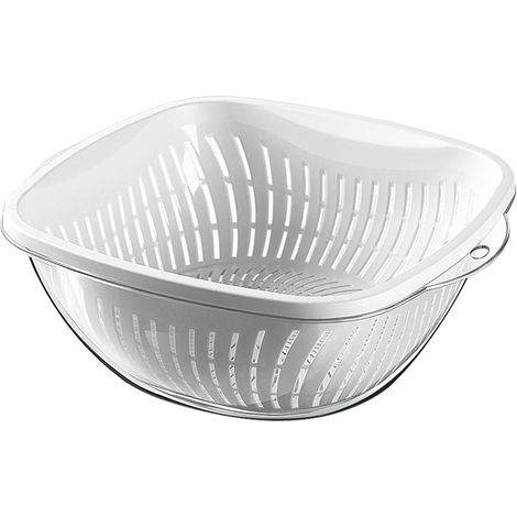 Panier à légumes en plastique épais, multifonctionnel, double couche, passoire à fruits, ensemble de bols de cuisine, grand, blanc. (1/5)