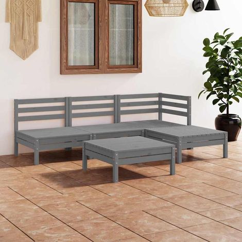Salon de jardin 5 pcs Ensemble Table et Chaise de Jardin - Bois de pin massif Gris BV321029 - BonneVie (1/5)