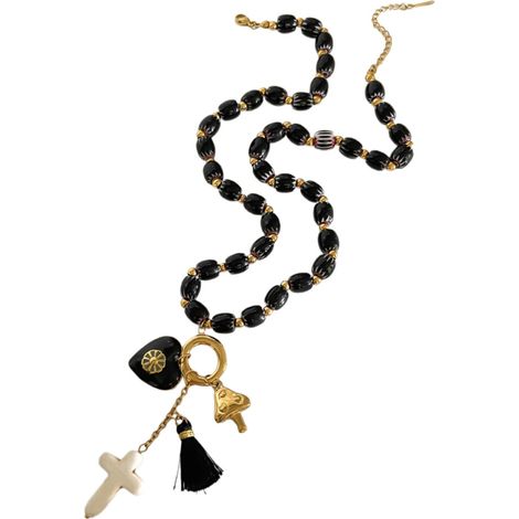 Collana unisex in stile retrò in acciaio inossidabile, con perline incrociate.