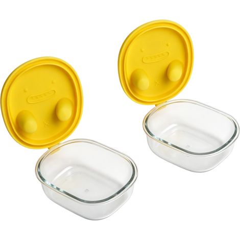 Lot de 2 boîtes à goûter avec couvercle en silicone à doigt, lavables au lave-vaisselle et réutilisables, pour chips, fruits et charcuterie (jaune). (1/5)