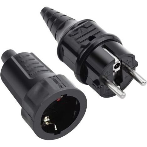 Kit Fiche Mâle & Prise Fem en Caoutchouc, 250V 16A, IP44, Noir (1/5)