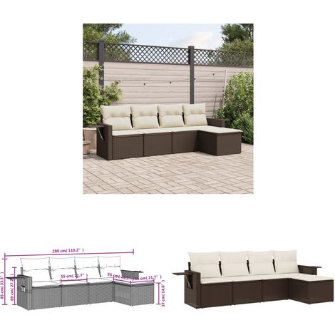5-tlg. Garten-Sofagarnitur mit Kissen Braun Poly Rattan - Gartenmöbel - Outdoor Möbel - Rattan Gartenset - Lounge Set - Esszimmergarnitur - Home & Living (1/3)