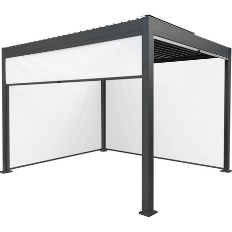 Anthracite Aluminium Pergola With White Blinds - 3m x 3m