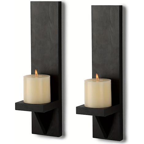 Ensemble de 2 bougeoirs muraux, bougeoirs décoratifs en bois, bougeoirs de style champêtre, décoration murale pour salon (1/4)
