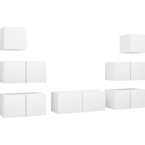 Set di mobili credenza TV soggiorno camera da letto soggiorno 7 pezzi in legno ingegnerizzato bianco 020025149