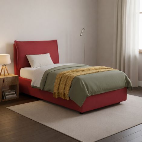 Dmora - Einzelbett Dmosco, Containerbett mit Stoffbespannung, 100% Made in Italy, Frontöffnung, passend für Matratze 80x190 cm, Rot (1/5)