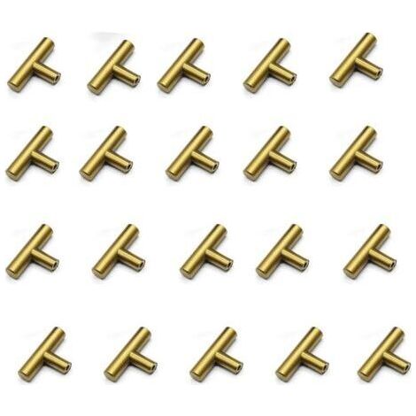 Set mit 20 T-förmigen Küchenschrankgriffen aus gebürstetem Edelstahl inklusive Schrauben, Edelstahl-Küchenknöpfe für Schubladen, Schränke, Wohnaccessoires (gold)