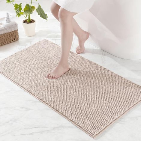 1 Tapis de Bain Chenille Antidérapant Absorbant Séchage Rapide Lavable Salle de Bain Douche 60x90 cm Camel