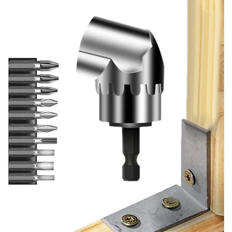 Embout de perceuse à angle droit, ensemble d'adaptateurs de douille, porte embout de tournevis, simple et pratique, facilité d'utilisation et accessibilité accrue, court et long, argenté (1/5)