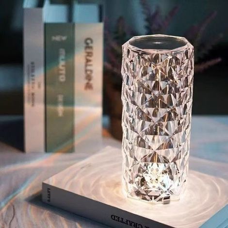 Lampe de table LED, lampe de chevet en cristal, Version rechargeable - 16 couleurs + télécommande + écran tactile, lumière de nuit RVB changeante (1/5)