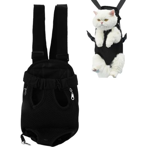 Sac à dos pour chat, réglable mains libres, en maille respirante, idéal pour l'extérieur et les voyages, noir, taille M (1/5)