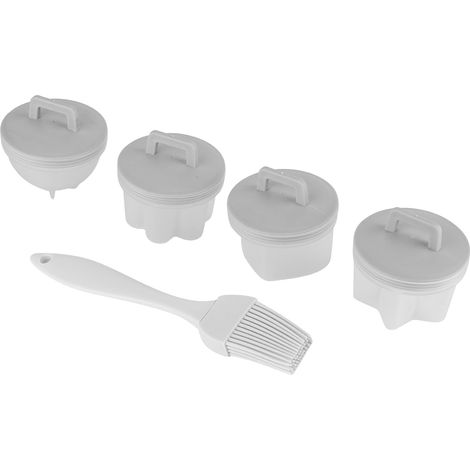 Cuiseur à œufs en plastique (lot de 4), moule à pudding avec pinceau à huile, accessoire de cuisine gris (1/5)
