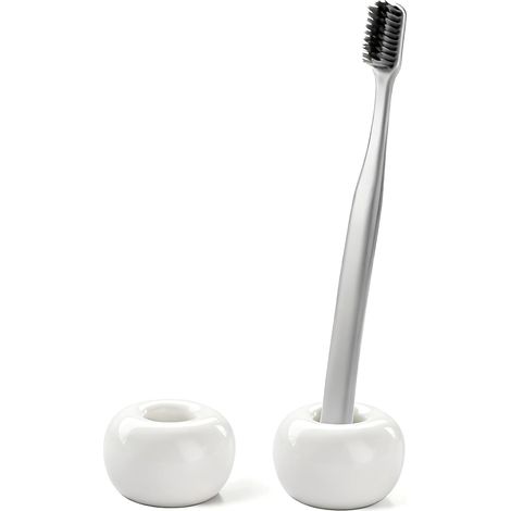 Set of 2 White Ceramic Toothbrush Holders for Washbasins, Electric or Manual Toothbrush Holder for Shaver, Brush, Hygienic Storage Countertop, Toothbrush Holder for Bathroom (1/5)