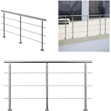 200x106cm quality 304 Stainless Steel Handrail with 3 Crossbars Balustrade Stairs