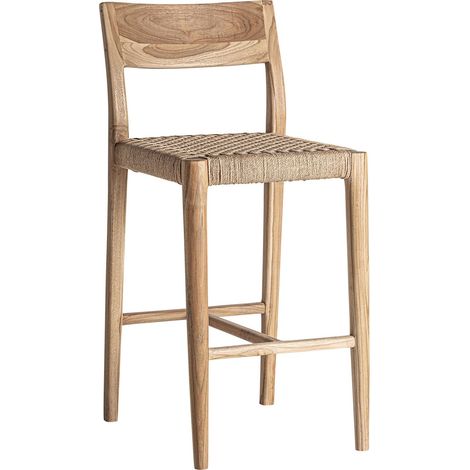 Tabouret en teck marron style colonial finition artisanale - Marron teck naturel artisanal (1/5)