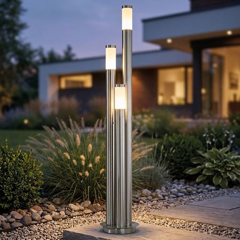 Lampadaire LED d'extérieur en acier inoxydable 170 cm – 3 colonnes argentées – 3x 11W 3x 1055lm blanc chaud – IP44 pour extérieur (1/5)