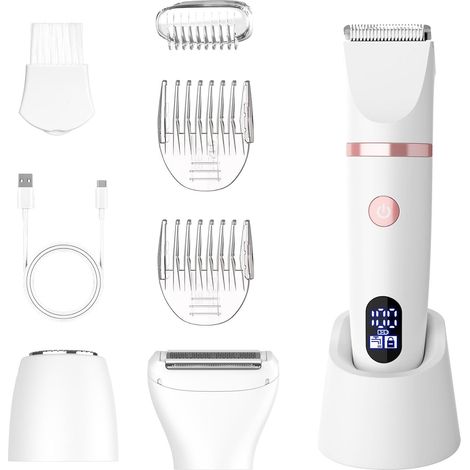 Rasoir Electrique Feminin Tondeuse précise pour visage et zones sensibles, Tondeuse à poils corporels pour visage, jambes, aisselles et zone pubienne,étanche, Écran LCD, Blanc, 3 in 1 (1/5)