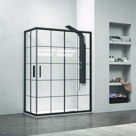Box doccia colore nero 130x90 vetro a quadrati neri NICO-B1000 kamalu