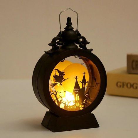 Lanterne décorative à LED vintage pour Halloween - Lanterne portable en forme de citrouille avec tête de mort et sorcière,sorcière (1/5)