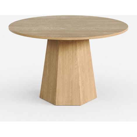 Table à manger ronde 120 x 120 cm en MDF couleur chêne pour 4-6 personnes (1/5)
