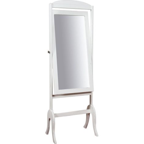 Adjustable solid lime wood antiqude white finish W61xDP45xH172 cm Made in Italy sized floor mirror (1/5)