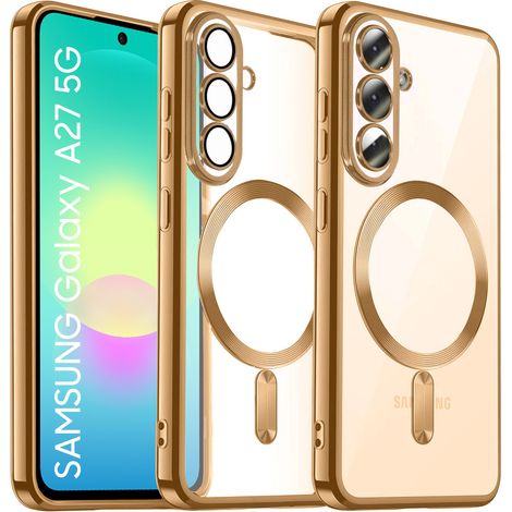 Funda transparente para Samsung Galaxy A27 5G, Electro MagSafe, marco dorado (1/4)