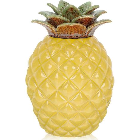 Boîte à ananas en céramique avec couvercle, accessoire de maison fonctionnel et élégant 13,30 x 9,00 x 9,00 cm jaune SZRH AF- (1/5)