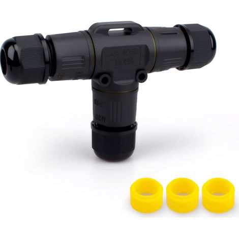 1 pièce Boîtier de jonction étanche de type T Connecteur de câble extérieur, sertissage à vis M20, 3 pôles pour câble de 5 à 8 mm, avec 3 pièces de serre-fil et bouchon en caoutchouc (1/5)