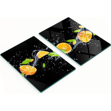 Tablas de cortar decorativas de vidrio templado para naranjas y agua, 2 x 40 x 52 cm. (1/5)