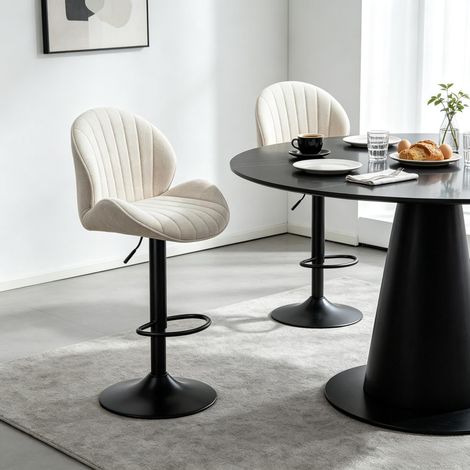 Ensemble de 2 tabourets de bar en forme de coquillage avec dossier, hauteur réglable, repose-pieds et structure en acier (uniquement avec 2 tabourets de bar) (1/5)