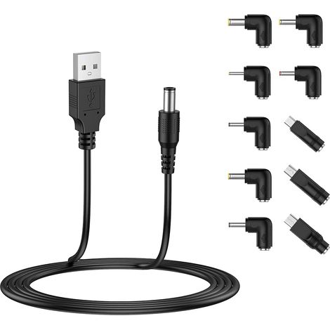 Câble d'alimentation USB vers DC 5V, Power Câble Universel DC 5.5x2.1mm avec 10 Convertisseur(5.5x2.5, 4.8x1.7, 4.0x1.7, 4.0x1.35, 3.5x1.35, 3.0x1 .1, 2.5x0.7, Micro USB, Type-C, Mini USB) (1/5)