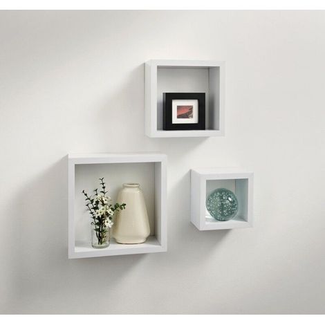 Cali Wall Floating Cube Box Shelf/Shelves Set of 3 Walls Storage Shelving Unit White (1/2)