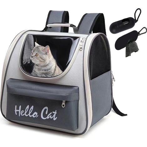 Sac à dos pour chat, sac à dos pour chiens chats, sac à dos portable respirant avec poches avant, transparent et respirant résistant à la chaleur transporteur pour les voyages de camping de randonnée (1/5)